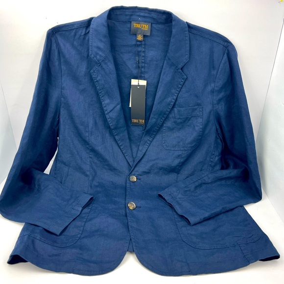 TRUTH, MEN’s 100% LINEN LIGHT & AIRY SUMMER NAVY JACKET, SIZE 42 (LARGE) - Picture 5 of 16